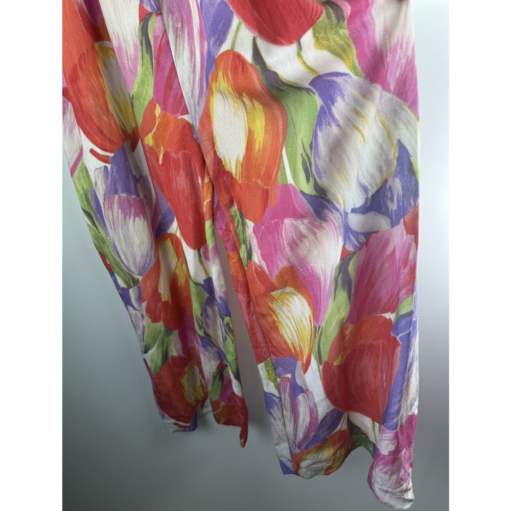 Pepaloves Playsuit Wide Leg Floral Watercolor Jumpsuit Bow Tie Front Pocket Sz M - Picture 9 of 13